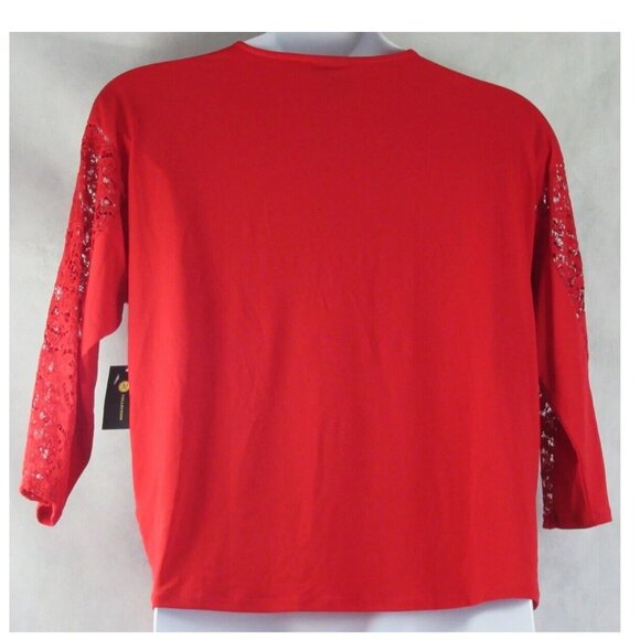NWT JM Collection Women's Lace Detail 3/4-Sleeve Top, Real Red, Large - Picture 2 of 2